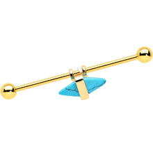 Load image into Gallery viewer, 14G Blue Faux Turquoise Gold Tone Stone Hippie Industrial Barbell 38mm
