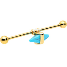 Load image into Gallery viewer, 14G Blue Faux Turquoise Gold Tone Stone Hippie Industrial Barbell 38mm
