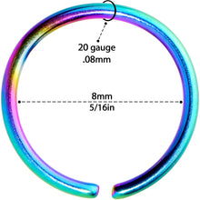 Load image into Gallery viewer, 20G 5/16 Rainbow PVD Grade 23 Titanium Bendable Hoop Ring
