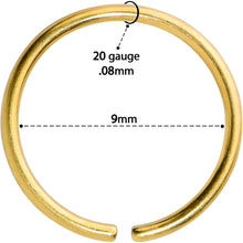 Load image into Gallery viewer, 20G 9mm Gold Tone PVD Grade 23 Titanium Bendable Hoop Ring
