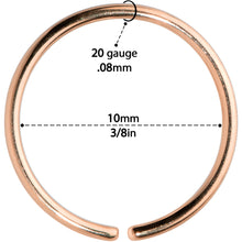 Load image into Gallery viewer, 20G 3/8 Rose Gold Tone PVD Grade 23 Titanium Bendable Hoop Ring
