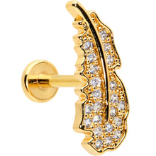 Load image into Gallery viewer, 16G 5/16 Clear CZ Gem Gold Hue Feather Internal Thread Labret Tragus
