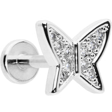 将图片加载到图库查看器，16G 1/4 Clear CZ Gem Butterfly Internally Threaded Labret Tragus
