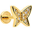 Load image into Gallery viewer, 16G 1/4 CZ Gem Gold Hue Butterfly Internal Thread Labret Tragus
