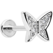 Load image into Gallery viewer, 16G 5/16 Clear CZ Gem Butterfly Internally Threaded Labret Tragus
