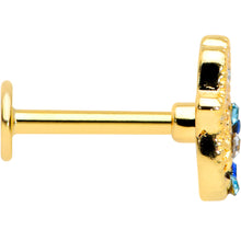 Load image into Gallery viewer, 16G 5/16 Blue Gem Gold Hue Texture Hamsa Labret Monroe Tragus
