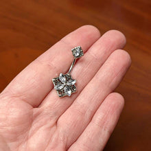 Load image into Gallery viewer, Clear Gem Baroque Rhombus Flower Double Mount Belly Ring

