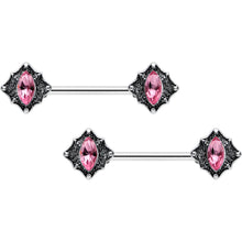 Load image into Gallery viewer, 14G 9/16 Pink Gem Rhombus Retro Barbell Nipple Ring Set
