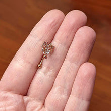 Load image into Gallery viewer, 16G 5/16 Pink CZ Gem Rose Gold Tone Butterfly Curved Eyebrow Ring
