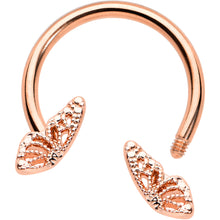 Load image into Gallery viewer, 16G 3/8 Rose Gold Hue Texture Butterfly Horseshoe Circular Barbell
