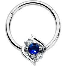 Load image into Gallery viewer, 16G 3/8 Clear Blue Gem Oval Swirl Hinged Segment Ring

