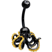 Load image into Gallery viewer, Clear Gem Black Understated Octopus Belly Ring
