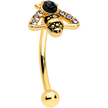 将图片加载到图库查看器，16G 5/16 Clear Black Gem Gold Hue Angular Bee Curved Eyebrow Ring
