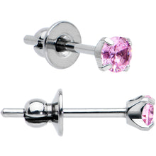 Load image into Gallery viewer, 3mm Pink CZ Gem Implant Grade Titanium Stud Earrings
