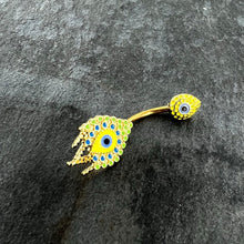 将图片加载到图库查看器，Gold Tone Bold Peacock Feather Double Mount Belly Ring
