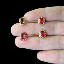 Load image into Gallery viewer, 14G 9/16 Red Gem Gold Hue Regal Escutcheon Barbell Nipple Ring Set
