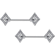 将图片加载到图库查看器，14G 9/16 Clear Gem Double Rhombus Deco Barbell Nipple Ring Set
