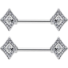 将图片加载到图库查看器，14G 9/16 Clear Gem Double Rhombus Deco Barbell Nipple Ring Set
