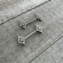 将图片加载到图库查看器，14G 9/16 Clear Gem Double Rhombus Deco Barbell Nipple Ring Set
