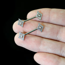 将图片加载到图库查看器，14G 9/16 Clear Gem Double Rhombus Deco Barbell Nipple Ring Set
