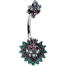 Load image into Gallery viewer, Clear Green Pink Gem Abstract Opulence Double Mount Belly Ring
