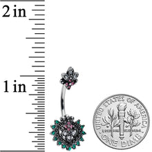 Load image into Gallery viewer, Clear Green Pink Gem Abstract Opulence Double Mount Belly Ring
