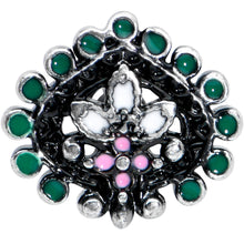 Load image into Gallery viewer, 16G 1/4 Stylized Pink Green Abstract Leaf Cartilage Tragus Earring
