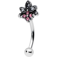 Load image into Gallery viewer, 16G 5/16 Clear Pink Gem Abstract Leaf Flower Curved Eyebrow Ring
