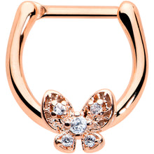 将图片加载到图库查看器，16G 5/16 Clear Gem Rose Gold Tone Beauty Butterfly Cartilage Clicker
