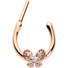 将图片加载到图库查看器，16G 5/16 Clear Gem Rose Gold Tone Beauty Butterfly Cartilage Clicker
