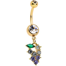 Load image into Gallery viewer, Clear Purple CZ Gem Gold Tone Bunch Grapes Dangle Belly Ring
