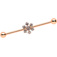 Load image into Gallery viewer, 14G Rose Gold Hue Snowflake Christmas Industrial Barbell 38mm
