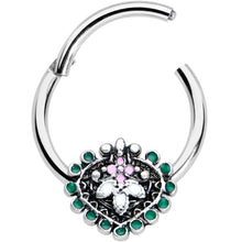 将图片加载到图库查看器，16G 3/8 Stylized Pink Green Abstract Leaf Hinged Segment Ring
