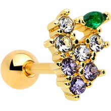 Load image into Gallery viewer, 16G 1/4 Clear CZ Gem Gold Tone Bunch Grapes Cartilage Tragus

