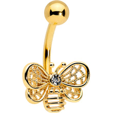 Load image into Gallery viewer, Clear Gem Gold Tone Beauty Bee Belly Ring

