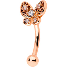 Load image into Gallery viewer, 16G 5/16 Clear Gem Rose Gold Tone Butterfly Curved Eyebrow Ring
