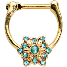 Load image into Gallery viewer, 16G 5/16 Blue Gem Gold Tone Snowflake Christmas Cartilage Clicker
