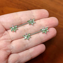 Load image into Gallery viewer, 14G 9/16 Green Gem Texture Loopy Pot Leaf Barbell Nipple Ring Set
