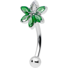 Load image into Gallery viewer, 16G 5/16 Green Gem Pot Leaf Textured Curved Eyebrow Ring
