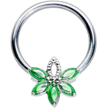 Load image into Gallery viewer, 16G 3/8 Green Gem Texture Loopy Pot Leaf BCR Captive Ring
