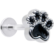 Load image into Gallery viewer, 16G 5/16 Textured Black Paw Print Labret Monroe Tragus
