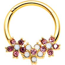 Load image into Gallery viewer, 16G 3/8 White Faux Opal Gold Hue Bunch Flower Hinged Segment Ring
