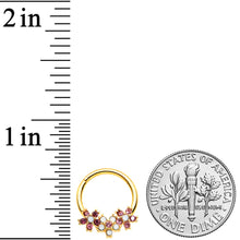 Load image into Gallery viewer, 16G 3/8 White Faux Opal Gold Hue Bunch Flower Hinged Segment Ring
