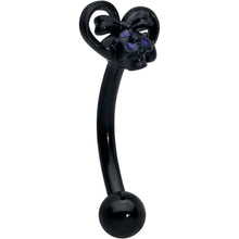 Load image into Gallery viewer, 16G 5/16 Black Heart Purple Skull Bow Curved Eyebrow Ring

