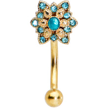 Load image into Gallery viewer, 16G 5/16 Blue Gem Gold Tone Snowflake Christmas Eyebrow Ring
