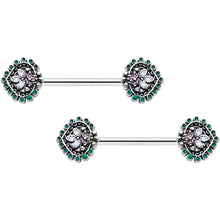 Load image into Gallery viewer, 14G 9/16 Stylized Pink Green Leaf Barbell Nipple Ring Set
