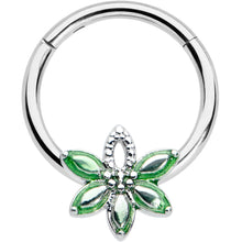 将图片加载到图库查看器，16G 3/8 Green Gem Texture Loopy Pot Leaf Hinged Segment Ring
