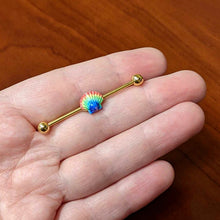 Load image into Gallery viewer, 14G Gold Tone Rainbow Scallop Shell Industrial Barbell 38mm
