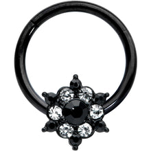 将图片加载到图库查看器，16G 3/8 Clear CZ Gem Black Abstract Sun Hinged Segment Ring
