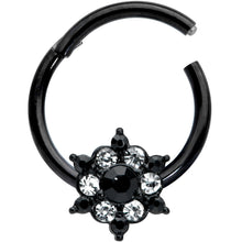 将图片加载到图库查看器，16G 3/8 Clear CZ Gem Black Abstract Sun Hinged Segment Ring
